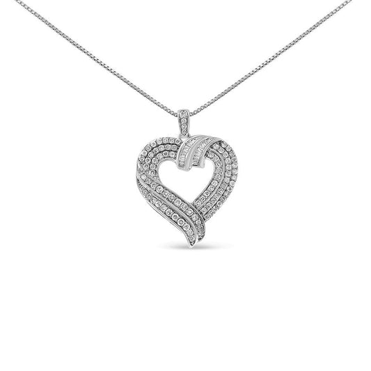 .925 Sterling Silver 1.00 Cttw Baguette Diamond Composite Open Heart